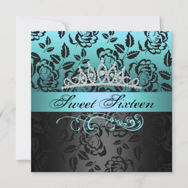 Blue Sweet 16 Princess Tiara Birthday Invitation (Front)