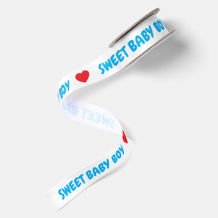 Blue Sweet Baby Boy Red Heart Satin Ribbon