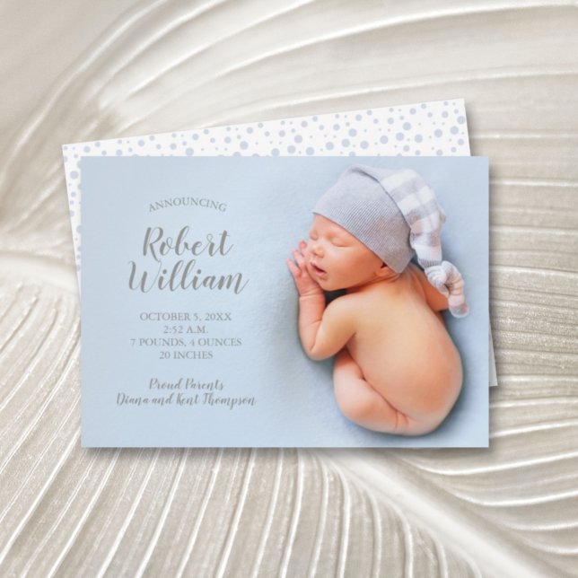 Blue Sweet Baby Photo Birth Announcements (Creator Uploaded)