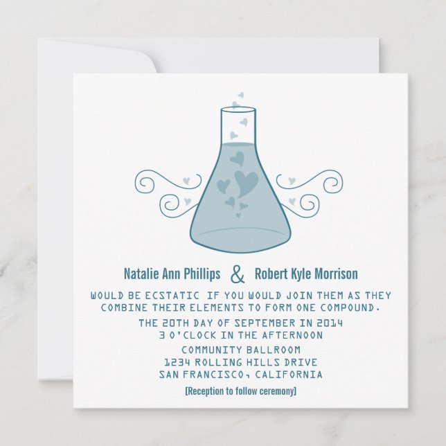 Blue Sweet Chemistry Wedding Invite (Front)