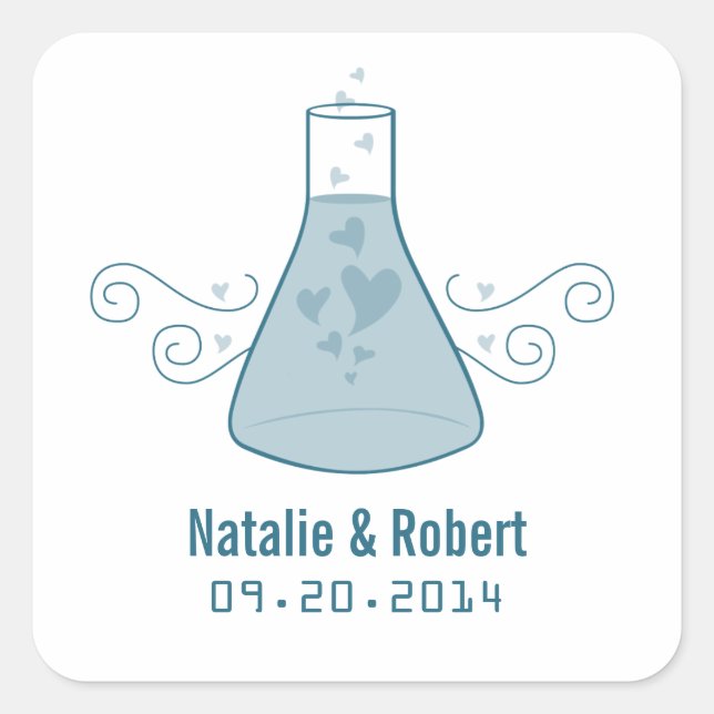 Blue Sweet Chemistry Wedding Stickers (Front)