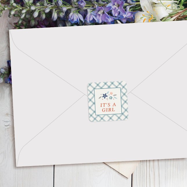 Blue Sweet Floral Baby Girl Envelope Seal Label (Creator Uploaded)