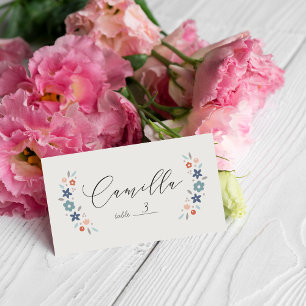 Blue Sweet Floral Baby Shower Folded Place Card