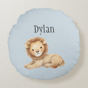 Blue Sweet Lion Round Cushion