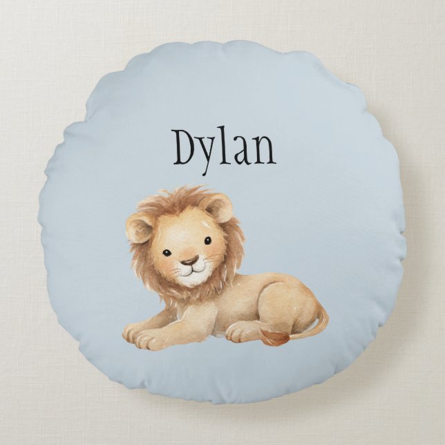 Blue Sweet Lion Round Cushion (Front)