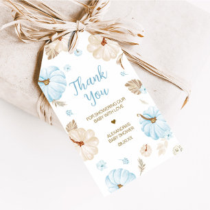Blue Sweet Little Pumpkin Fall Baby Favour Tags