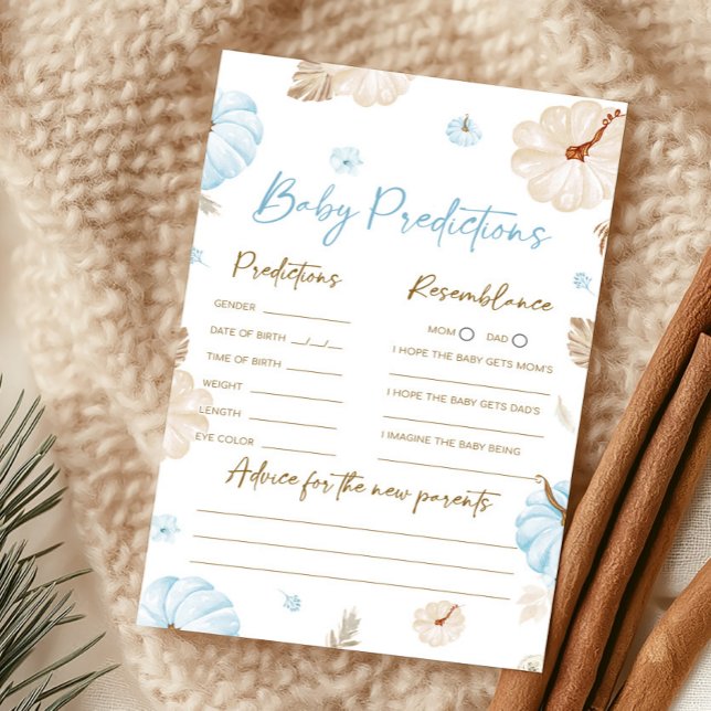 Blue Sweet Little Pumpkin Fall Baby Predictions (Boy Sweet Little Pumpkin Fall Baby Shower Baby Predictions Game)