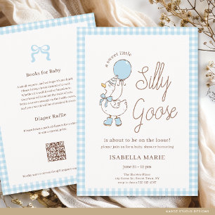 Blue Sweet Little Silly Goose Baby Shower Invitation