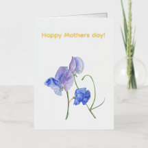 blue sweet pea flower watercolor Happy Mothers day