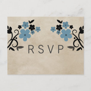 Blue Sweet Vintage Floral RSVP Postcard