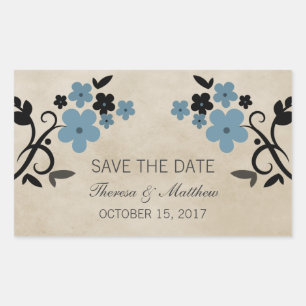 Blue Sweet Vintage Floral Save the Date Stickers