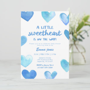 Blue Sweetheart Is On The Way Baby Shower Invitation