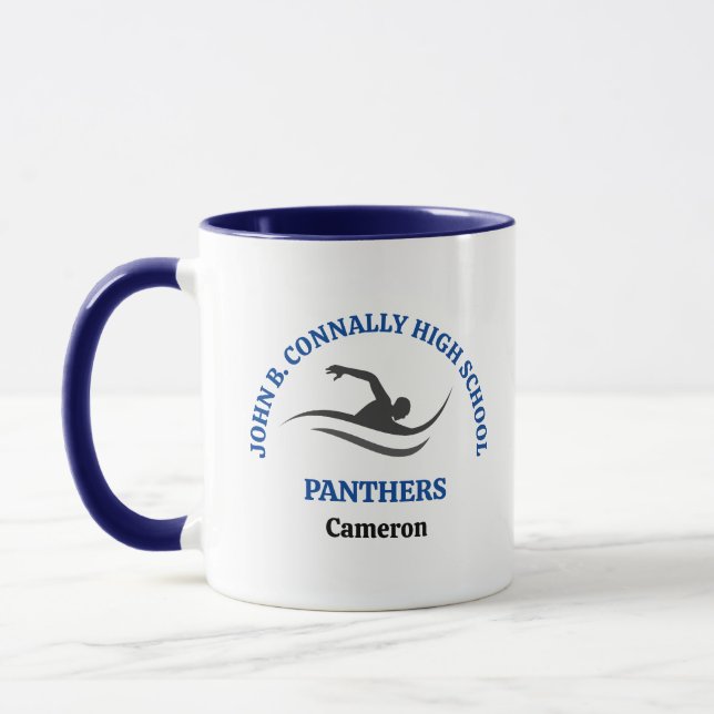 Blue Swim Team Personalised Swimmer Mug (Left)