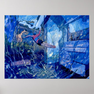 Blue Swimmer Design Poster Print Wall Art