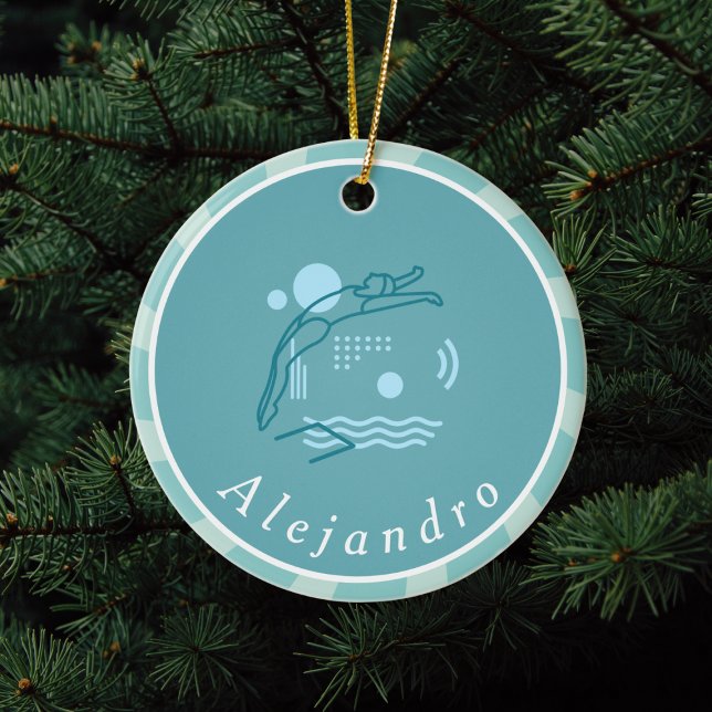 Blue Swimmer Girls Swimming Pool Personalised      Ceramic Tree Decoration (Creator Uploaded)