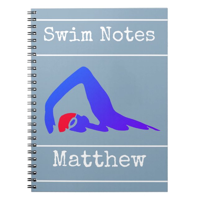 Blue swimmer, Swim Notes, Personalised Notebook (Front)