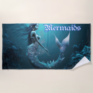 Blue Swimming Mermaid Beach Towel
