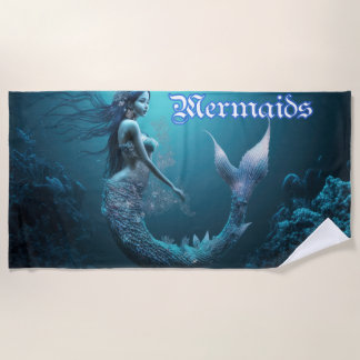 Blue Swimming Mermaid Beach Towel