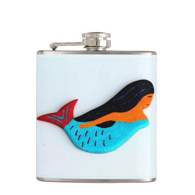 blue swimming mermaid flask (Front)