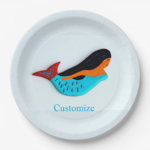 Blue swimming mermaid Thunder_Cove Paper Plate