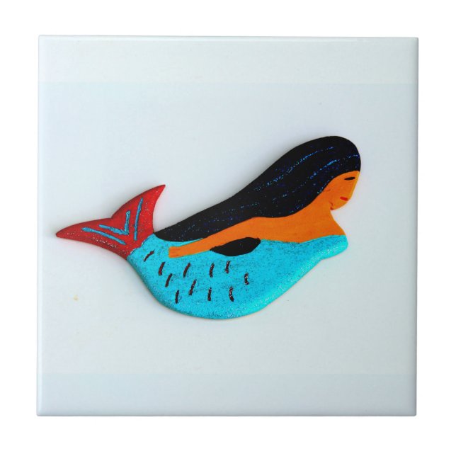 blue swimming mermaid tile (Front)