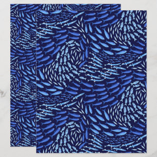 Blue Swimming Ocean Fish - Dark Scrapbook Paper