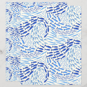 Blue Swimming Ocean Fish - Light Scrapbook Paper