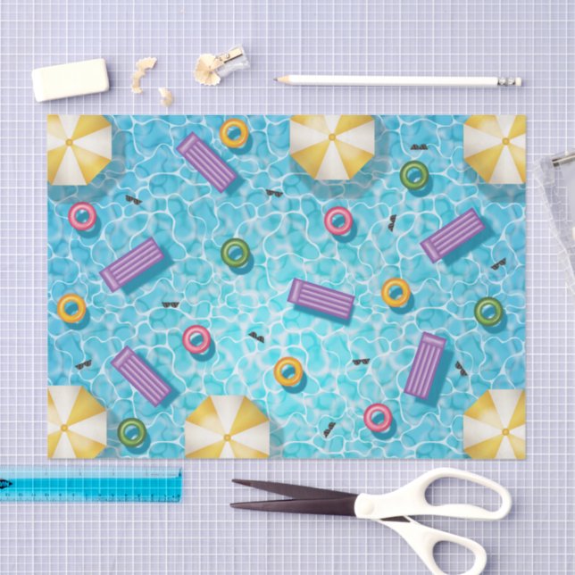 Blue Swimming Pool With Colorful Pool Floats Tissue Paper (Craft)