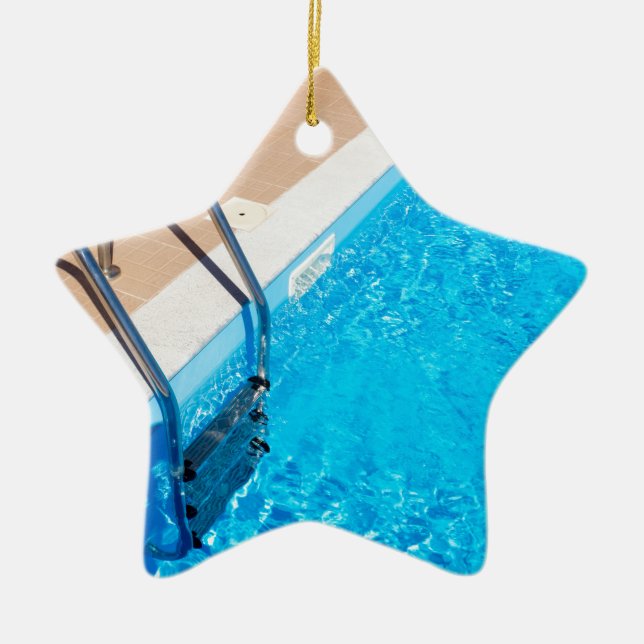 Blue swimming pool with ladder ceramic tree decoration (Front)
