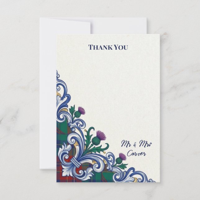 Blue Swirl Art Deco Wedding Thank You Card (Front)