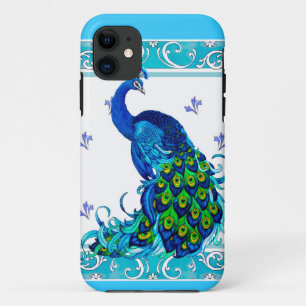 Blue swirl Border and Peacock Design Case-Mate iPhone Case
