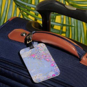 Blue Swirl Girl Glam Pink Gold Sparkles Luggage Tag