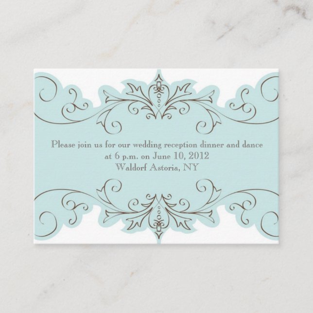 Blue Swirl Wedding Reception Cards (Front)