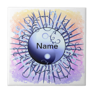 Blue Swirl Yin Yang  Tile