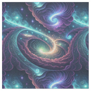 Blue Swirling Cosmic Galaxy Abstract Space Pattern Fabric