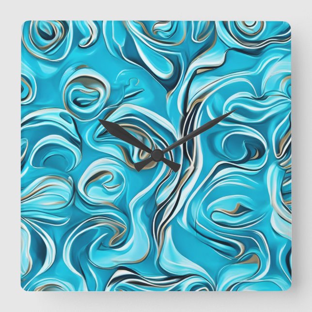 Blue Swirls Abstract Paint Digital  Square Wall Clock (Front)