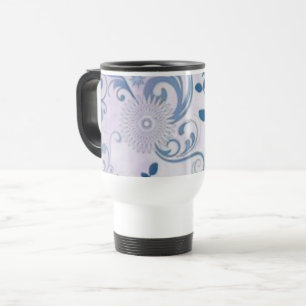 Blue Swirls and Flowers Travel Mug