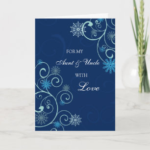 Blue Swirls Aunt and Uncle Merry Christmas Card