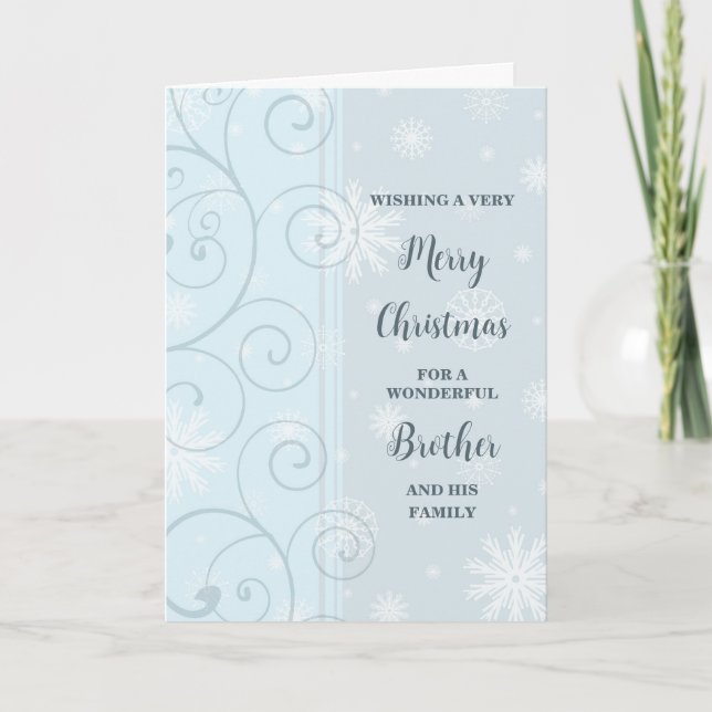 Blue Swirls Brother & Family Merry Christmas Card (Front)