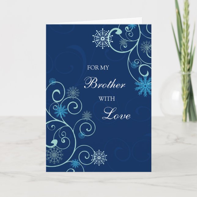 Blue Swirls Brother Merry Christmas Card (Front)