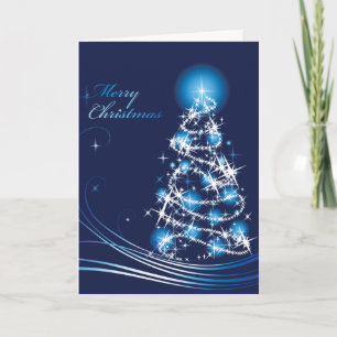 Blue Swirls Christmas Tree Christmas Card