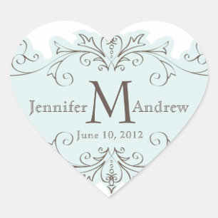 Blue Swirls Monogram Wedding Favour Sticker