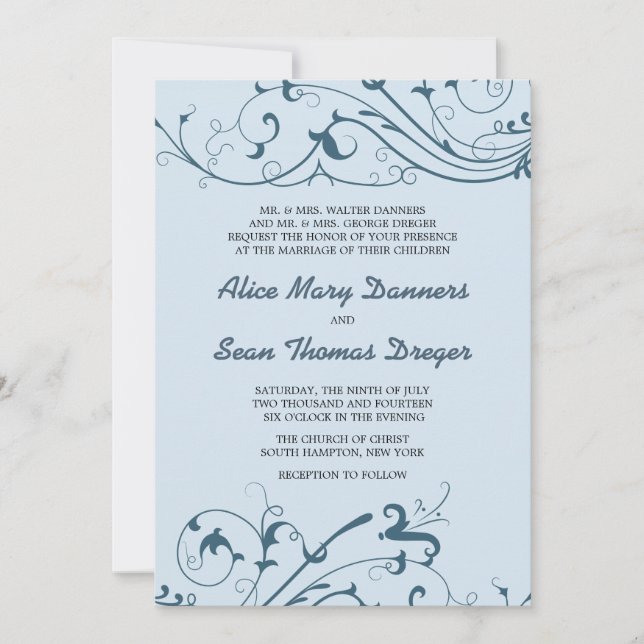 Blue Swirls -wedding invitations (Front)