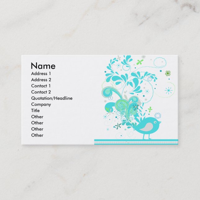 blue swirly bird vector business card (Front)