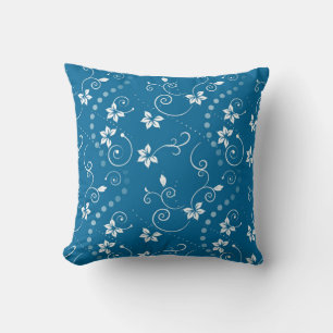 Blue Swirly Flowers Throw PIllow