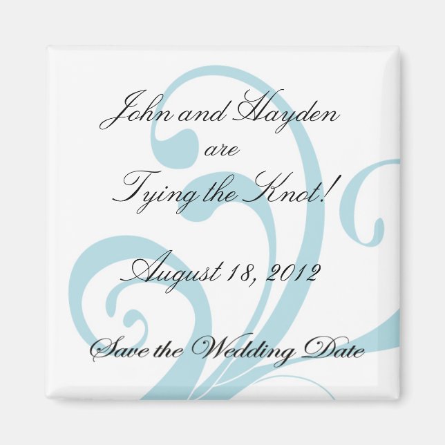 Blue Swirly Save the Wedding Date Magnet (Front)