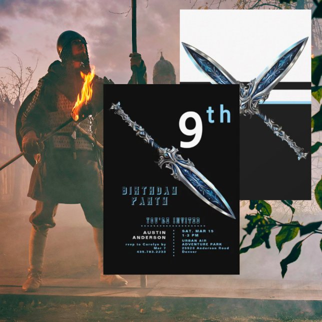 Blue Sword 9th Boy Birthday Party  Invitation (Creator Uploaded)