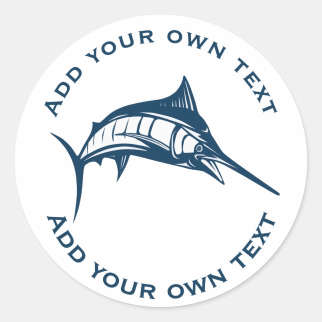 Blue Swordfish Custom Text Classic Round Sticker (Front)