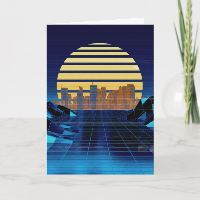 Blue Synthwave Greetings Card (Front)