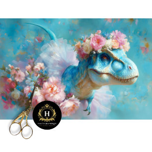 Blue T-Rex Ballerina Floral Crown Decoupage Tissue Paper